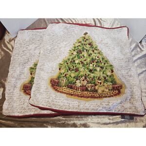 2 Tapestry Cushion Decorative Stitch Christmas Holiday Tree Pillow Embroidered